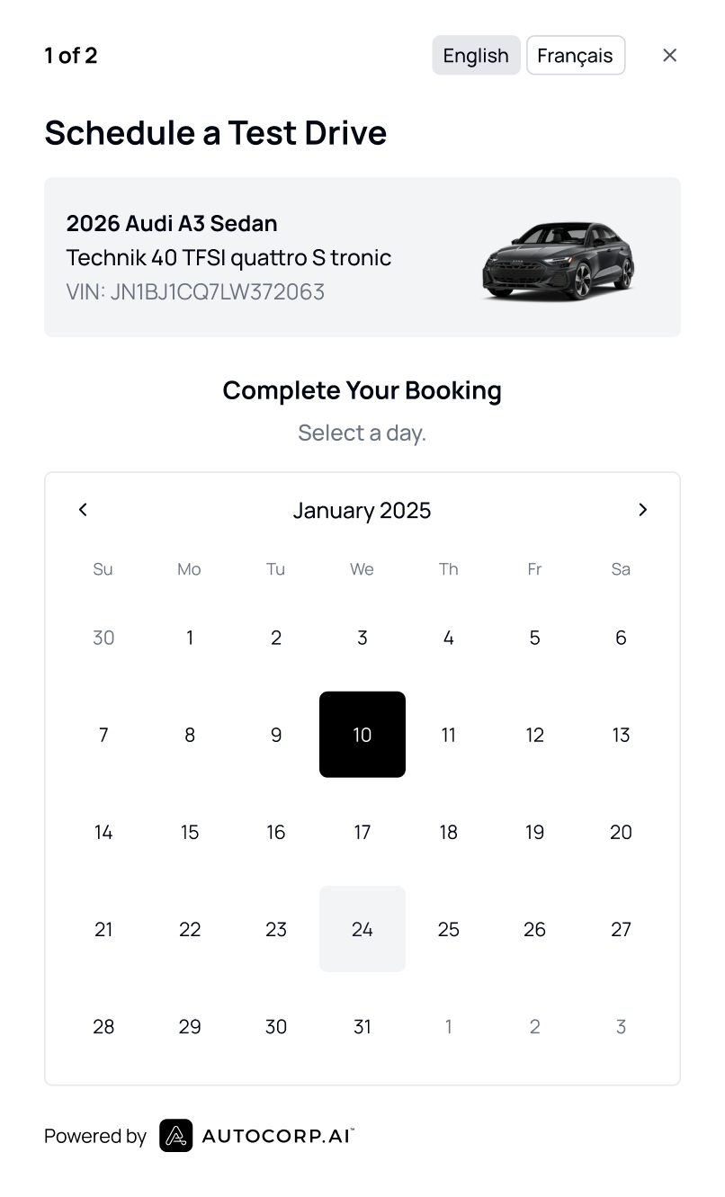 AVA™ Online Appointment Booking - Audi test drive widget